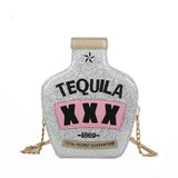 Reflective Tequila Shoulder Bag Crossbody Wine Bottle Shape Handbag