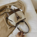 Canvas Drawstring Diagonal Bag Portable Bucket Bag