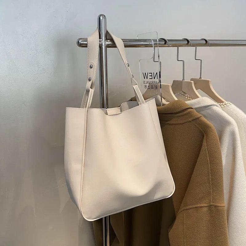 PU Solid Shoulder Bags For Women Handbags Women Bags Large Capacity Tote Bag