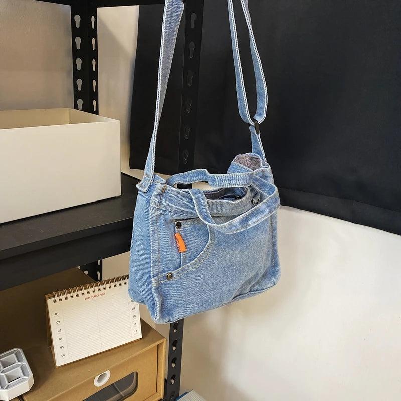 Unisex Casual Denim Crossbody Bag for Women and Men Shoulder Bag