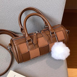 Women's Chessboard Lattice Leather Shoulder Crossbody Bag
