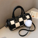Women's Chessboard Lattice Leather Shoulder Crossbody Bag