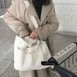 Women's Canvas Shoulder Bag Large Capacity Casual Handbags Solid Color Shopper B