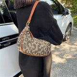 Leopard Print Half Moon Small Handbags for Women Autumn Canvas Shoulder Bags