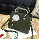 Soft PU Leather Handbag Women Girl Messenger Bag with Ball Toy