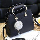 Soft PU Leather Handbag Women Girl Messenger Bag with Ball Toy