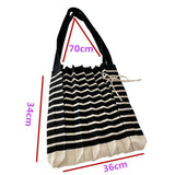 Winter Knitted Shoulder Bag Women Stripe Stitching Tote