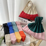 Winter Knitted Shoulder Bag Women Stripe Stitching Tote