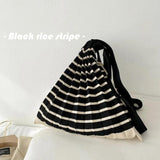 Winter Knitted Shoulder Bag Women Stripe Stitching Tote