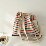 Winter Knitted Shoulder Bag Women Stripe Stitching Tote