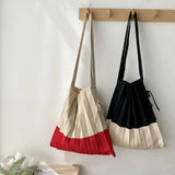 Winter Knitted Shoulder Bag Women Stripe Stitching Tote