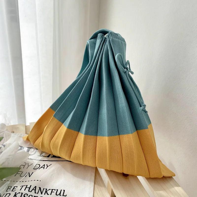 Winter Knitted Shoulder Bag Women Stripe Stitching Tote