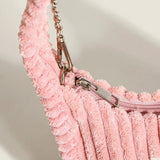 Women's Plush Crossbody Bag Solid Stripe Chain Mini Shoulder Bag