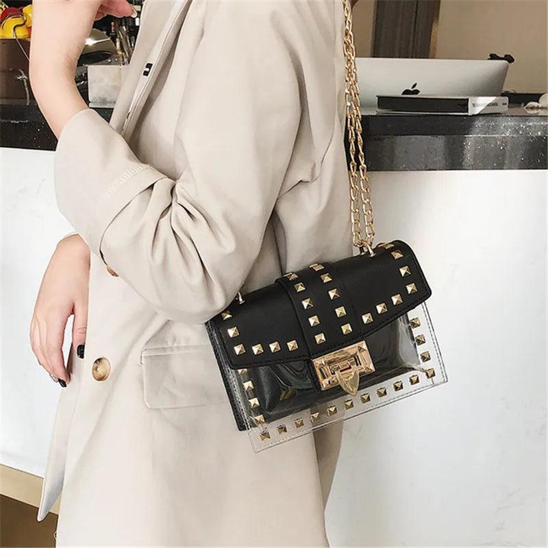 Clear PVC Shoulder Bags Women Jelly Rivets Crossbody Bag