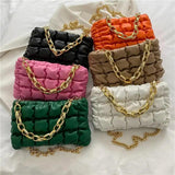 Colorful Leather Crossbody Clutch Bag with Chain