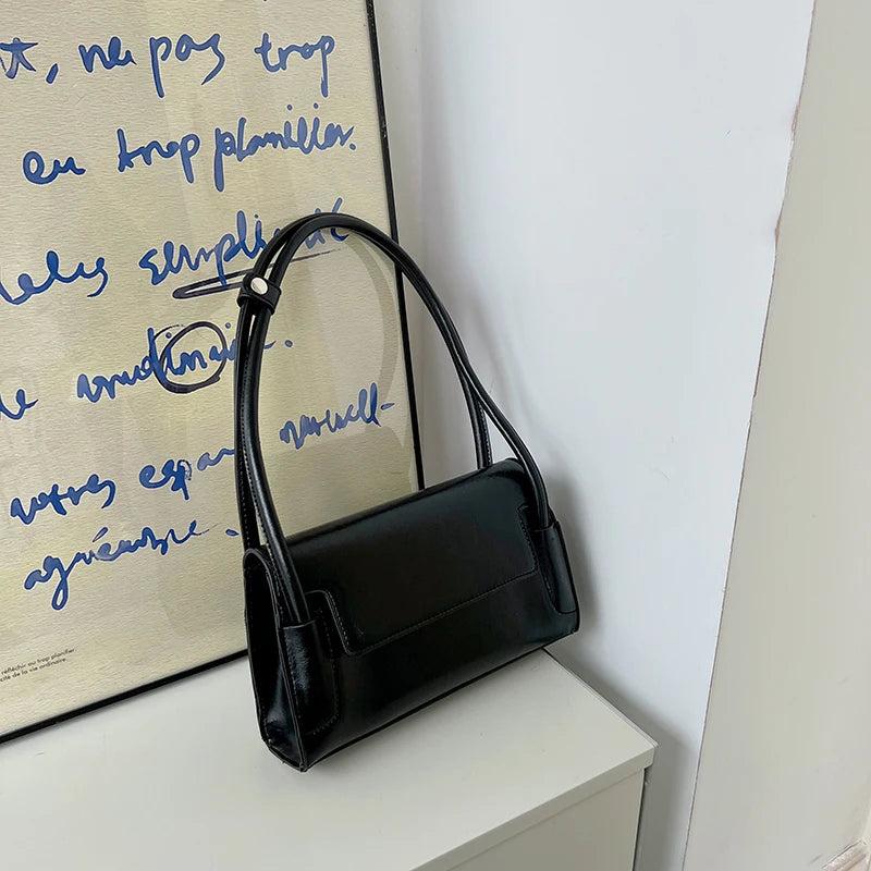 Retro Oil Wax Leather Women Shoulder Bags Solid Ladies Large Underarm Bag