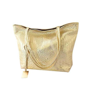 Crocodile Women Big Tote Bag Ladies Handbags Bags Gold