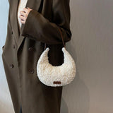 Faux Fur Half Moon Shoulder Bag Plush Winter Handbag