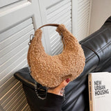 Faux Fur Half Moon Shoulder Bag Plush Winter Handbag