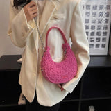 Faux Fur Half Moon Shoulder Bag Plush Winter Handbag