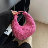 Faux Fur Half Moon Shoulder Bag Plush Winter Handbag