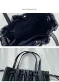 Retro Pleated Striped Shoulder Bag Women's Tote Handbag
