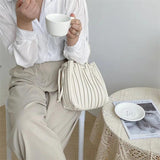 Retro Pleated Striped Shoulder Bag Women's Tote Handbag