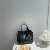 Retro Pleated Striped Shoulder Bag Women's Tote Handbag