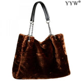 Large Capacity Faux Fur Shoulder Handbag for Women