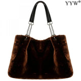 Large Capacity Faux Fur Shoulder Handbag for Women