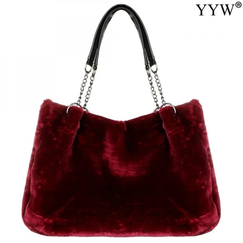 Large Capacity Faux Fur Shoulder Handbag for Women