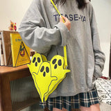 Ghost Pattern Handbag And Purse Girl Pu Leather Crossbody Bag Yellow
