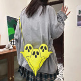 Ghost Pattern Handbag And Purse Girl Pu Leather Crossbody Bag Yellow