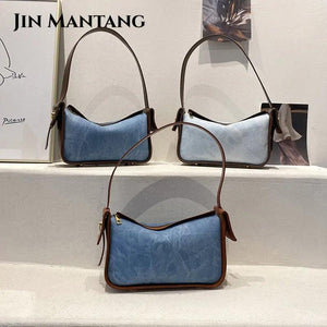 Contrasting Colors Denim Shoulder Bag