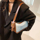Contrasting Colors Denim Shoulder Bag