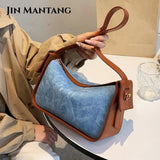 Contrasting Colors Denim Shoulder Bag