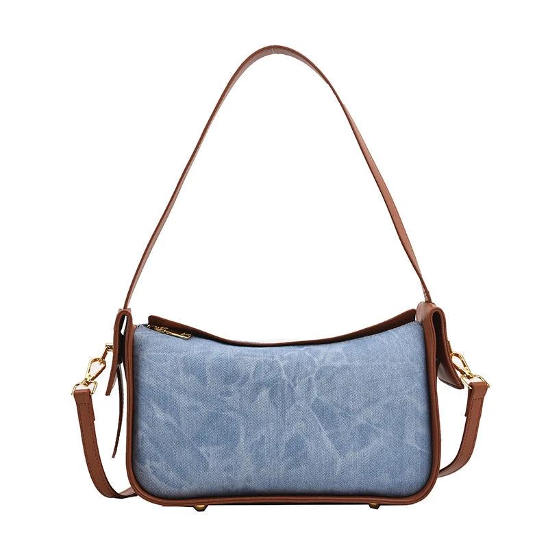 Contrasting Colors Denim Shoulder Bag
