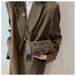 Chains Shoulder Purses Barrel-Shaped Women Hand Bags Quilted Purses