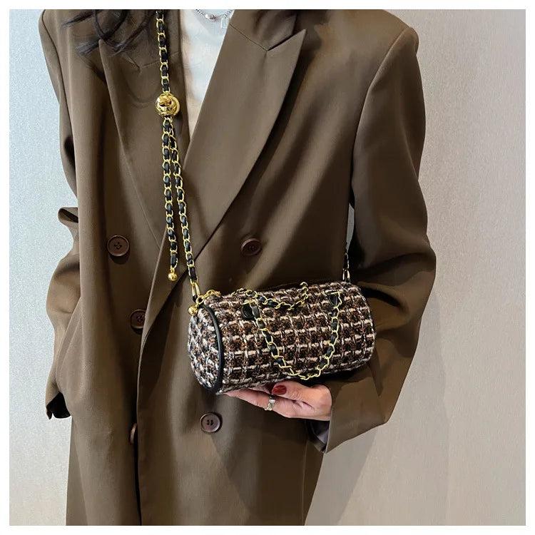 Chains Shoulder Purses Barrel-Shaped Women Hand Bags Quilted Purses