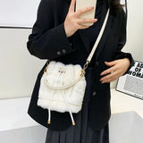 Furry Plush Drawstring Handbags for Women