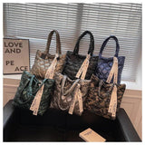 Quilted Cotton Pad Square Bag Soft Shoulder Crossbody Handbag