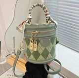 Rhombus Print PU Leather Crossbody Sling Bag Women Totes Handbag