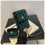Velvet Shoulder Messenger Bag With Purse Female Lattice Crossbody Bag