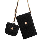 Velvet Shoulder Messenger Bag With Purse Female Lattice Crossbody Bag