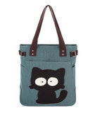 Canvas Women's Cat Applique Handbag with Diamonds Shoulder Bag Totes