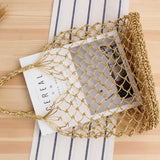 Silver Thread Hand Woven Shoulder Bag Straw Handbag Hard Bottom