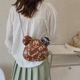 Graffiti Cartoon Bear Chain Shoulder Bag for Women Ladies Purses