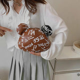 Graffiti Cartoon Bear Chain Shoulder Bag for Women Ladies Purses