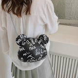 Graffiti Cartoon Bear Chain Shoulder Bag for Women Ladies Purses