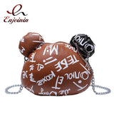 Graffiti Cartoon Bear Chain Shoulder Bag for Women Ladies Purses